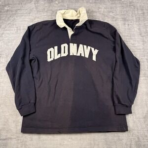 Vtg Old Navy Shirt‎ Mens XL Blue Rugby Spell Out Long Sleeve Preppy Y2K